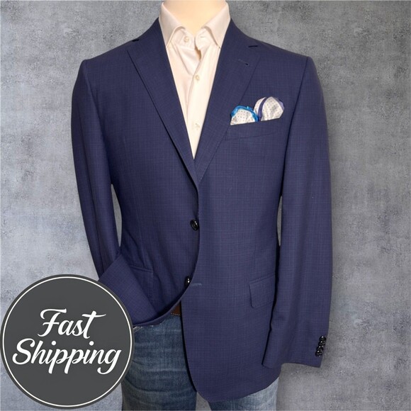 JOSEPH ABBOUD DRAGO Italian Wool Mens 42R Navy Blazer Sport Coat 2Button Jacket - Picture 1 of 15